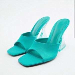 Zara Blue Clear Block Heels